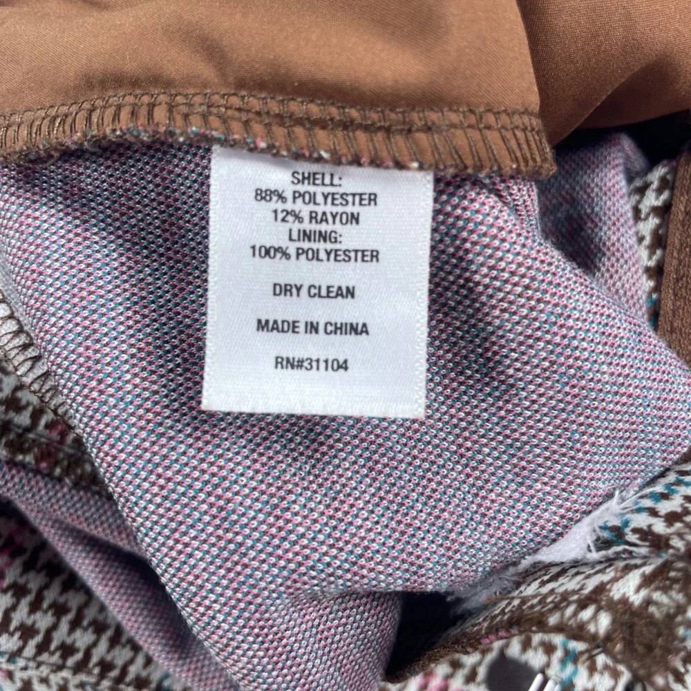 Crown & Ivy Womens Pink Teal Houndstooth Plaid Wide Leg Trousers Size 14